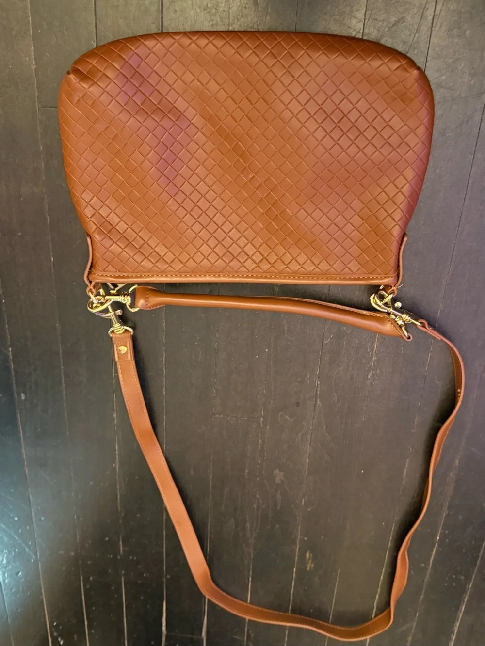 JustFab Woven Tan Shoulder Bag with Gold Hardware